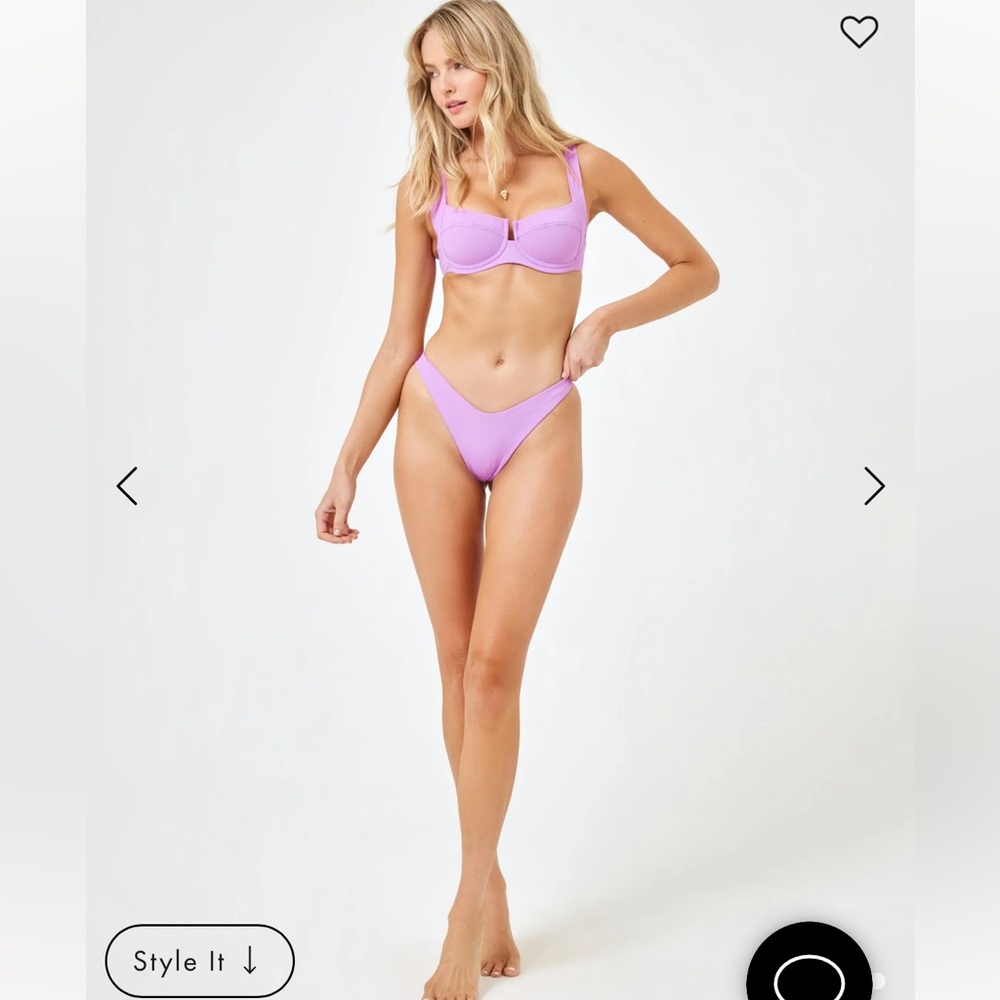 L*Space Cabana Bikini Bottom Rosebud Ribbed High Leg Medium